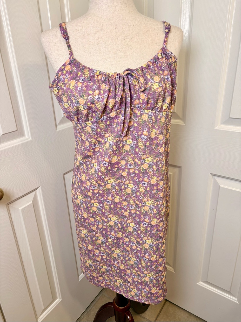 Vero Moda Y2K Floral Crinkle Slip Mini Dress Preppy Coquette | Jrs XL / S